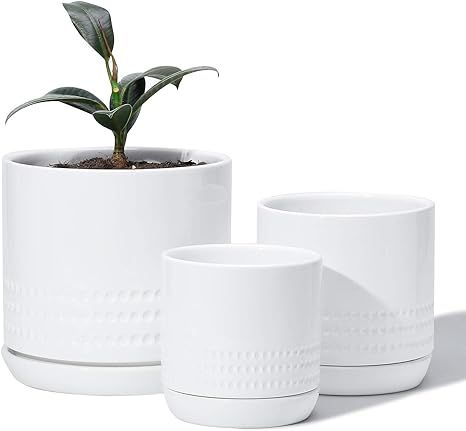 White Planters Pots for Plants Indoor - 6.6 + 5.1 + 4.2 Inch Modern Home Decor Glazed Ceramic Flo... | Amazon (US)