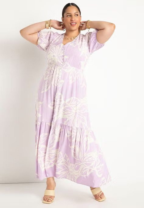 Button Front Flounce Hem Dress | Eloquii