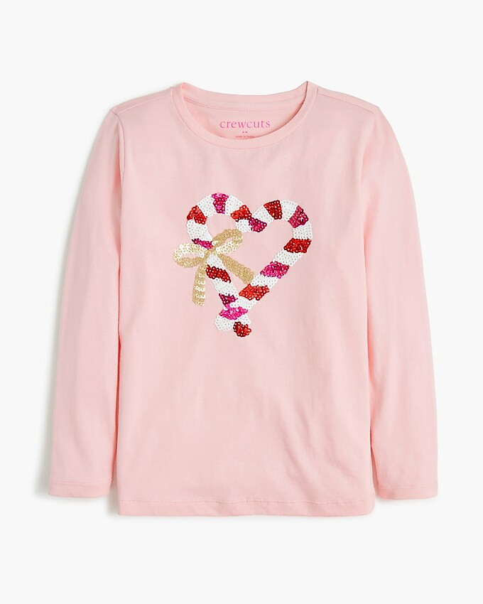 Girlsâ sequin candy cane heart graphic tee | J.Crew Factory