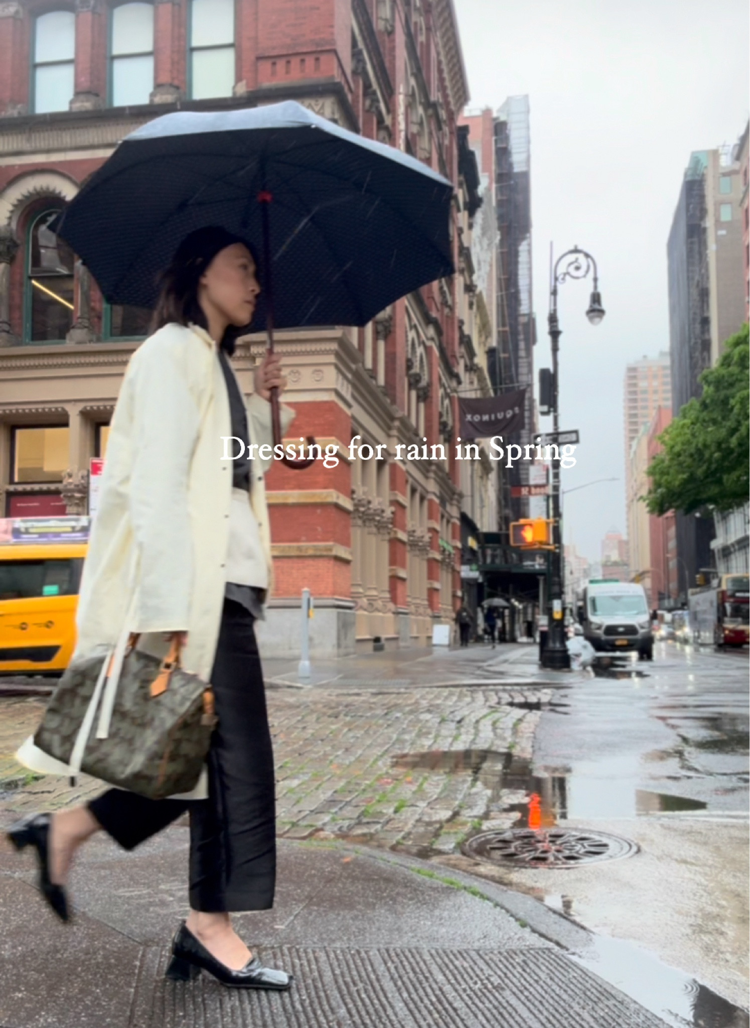 Light rain coat that is chic and functional (not water proof but suitable for light rain)

I’m wearing size M