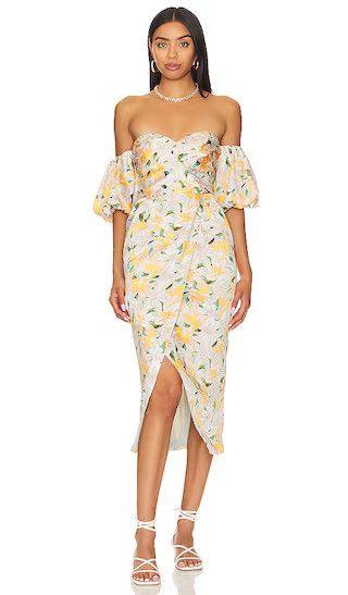 Zurina Dress Blue Apricot Floral White Floral Dress Floral Formal Dress Floral Wedding Guest Dress | Revolve Clothing (Global)