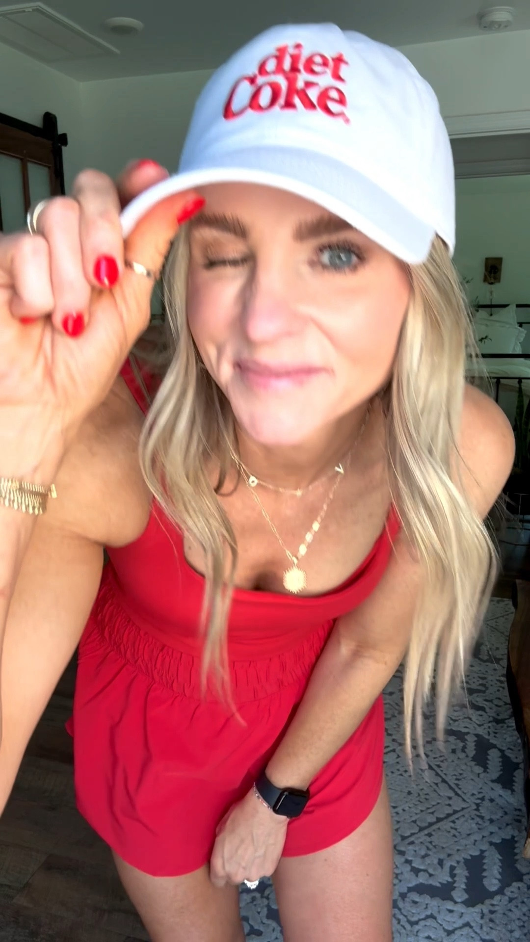 The cutest red athletic pieces from CRZ Yoga- butterluxe material! Love the quality and feel so much! 
Perfect for summer. Amazon has so much color options too! 
5’7”/140 small skort, small bra, and Medium longline tank for length;)

#LTKmomlife #LTKootd #LTKActive