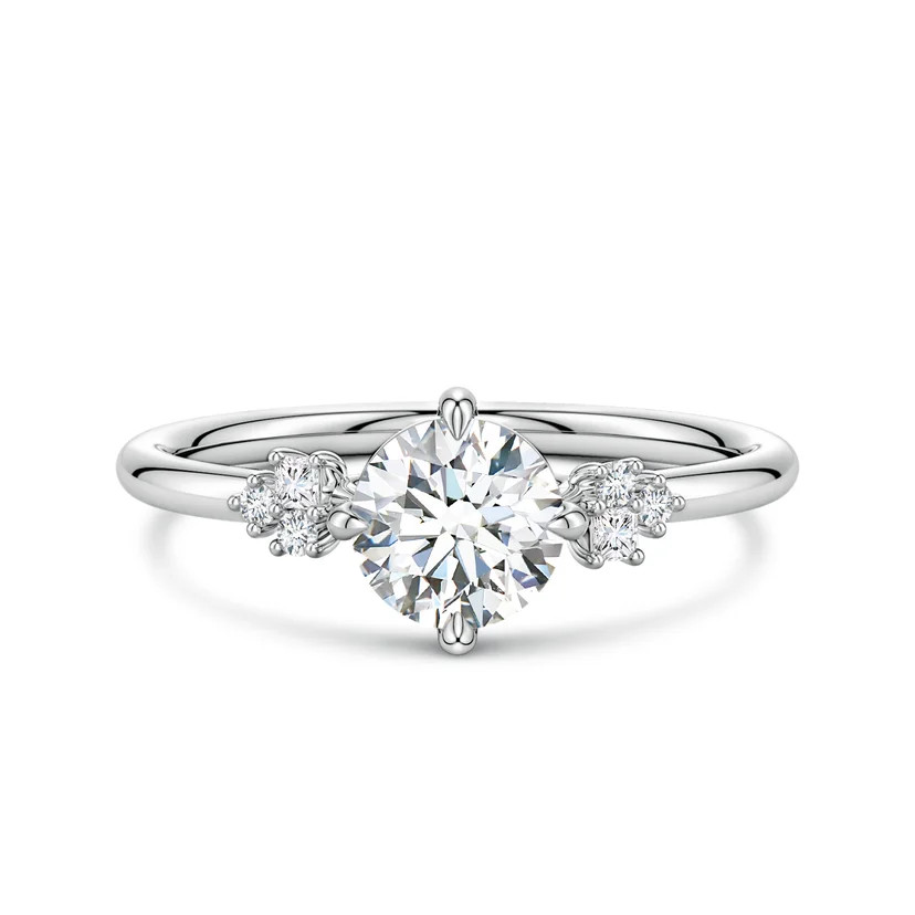 Round Lab-Grown Diamond Engagement Ring with Mixed Cut Accents | Angara Inc.