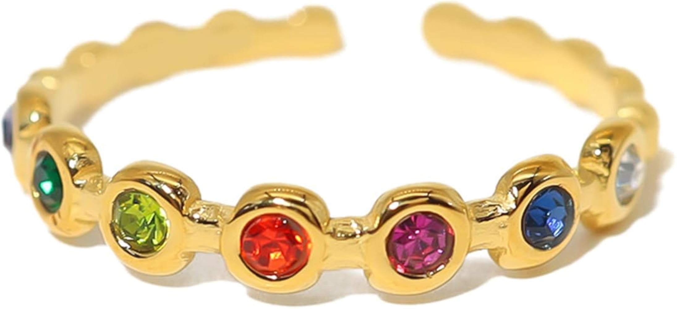 Adjustable Rings For Women Stainless Steel Gold With Colorful Zircon Ring Simple Jewelry Light Lu... | Amazon (UK)