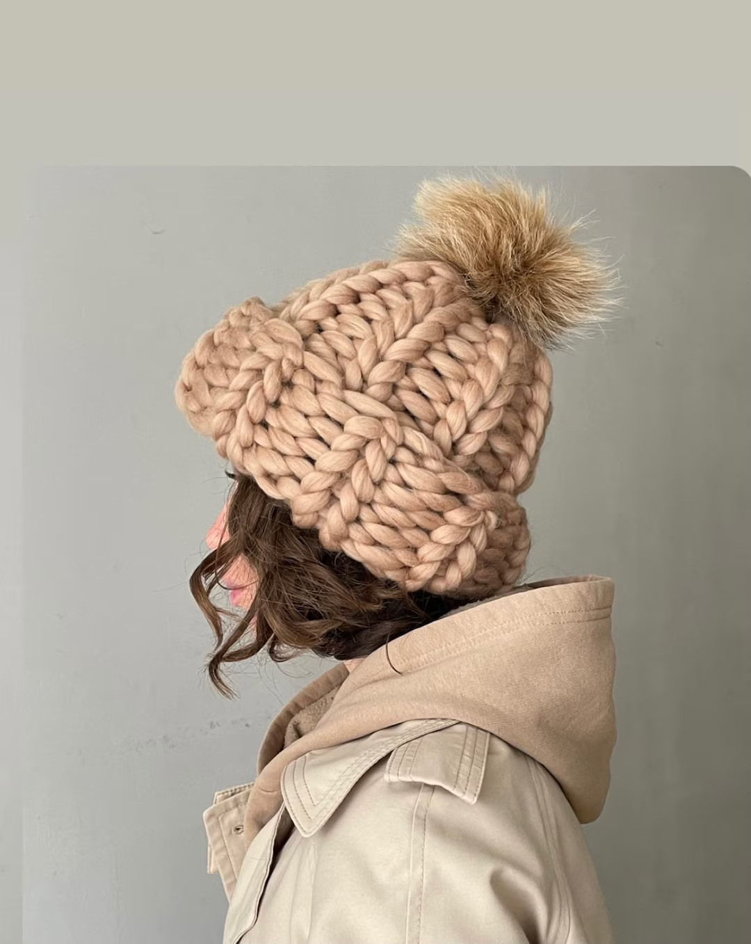 Women's Winter Chunky Knit Beanie Hat Fur Pom | Etsy (US)