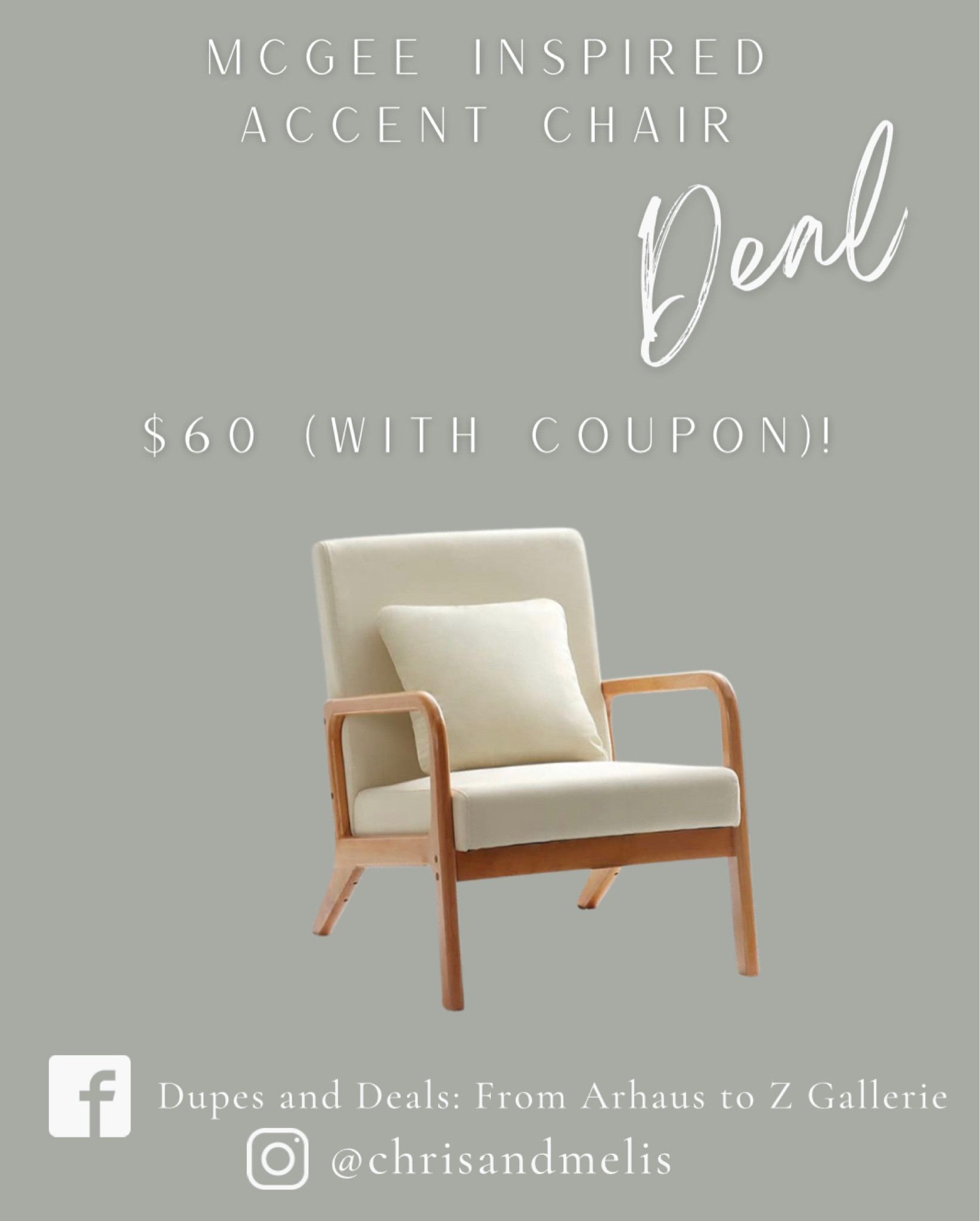 McGee inspired accent chair, only $60 when you apply the coupon, with free shipping!

Perfect for a sitting room or the corner of a bedroom!

#LTKfindsunder100 #LTKsalealert #LTKhome