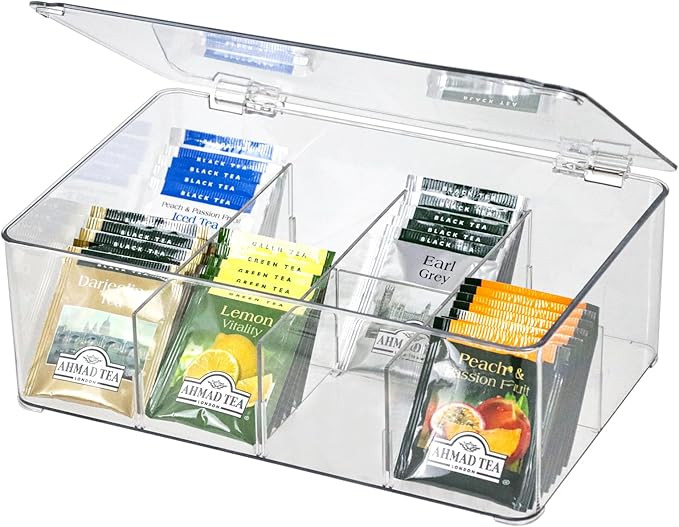 Clear Tea Bag Organizer, Dresser Organizers Drawer Organzier Storage Container with Removable Div... | Amazon (US)