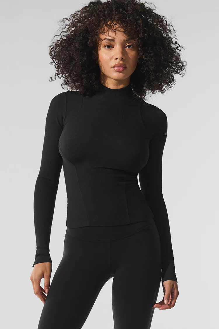 Ribbed Mesmerize Mock Neck Long Sleeve | Alo Yoga (US)