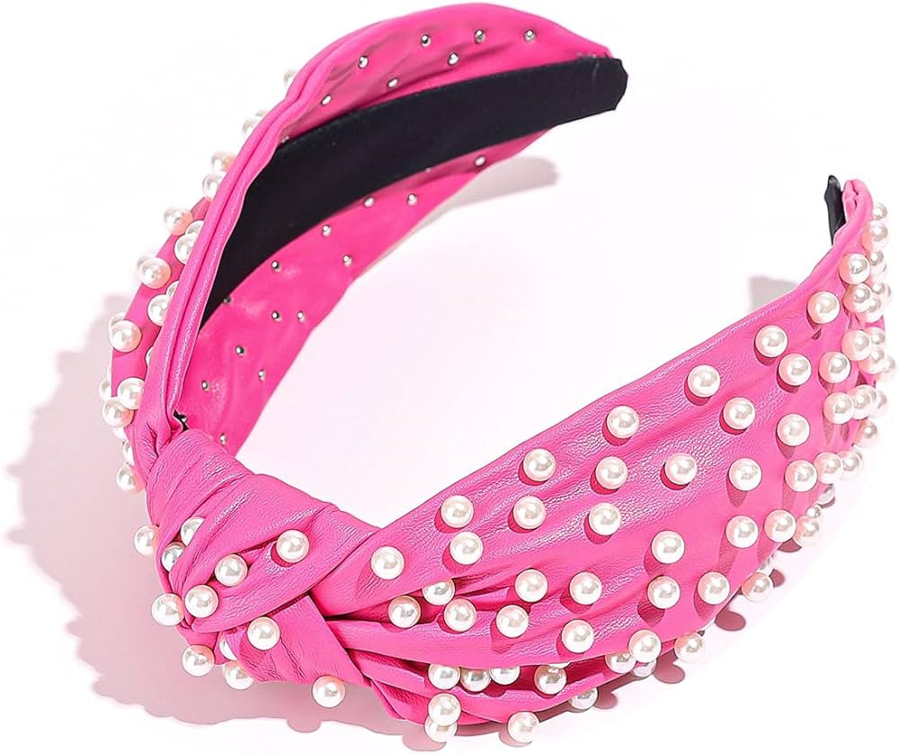 Pearly Knotted Women Headband Luxury Jeweled Leather Beaded Embellished Top Hairband Fashion Eleg... | Amazon (US)