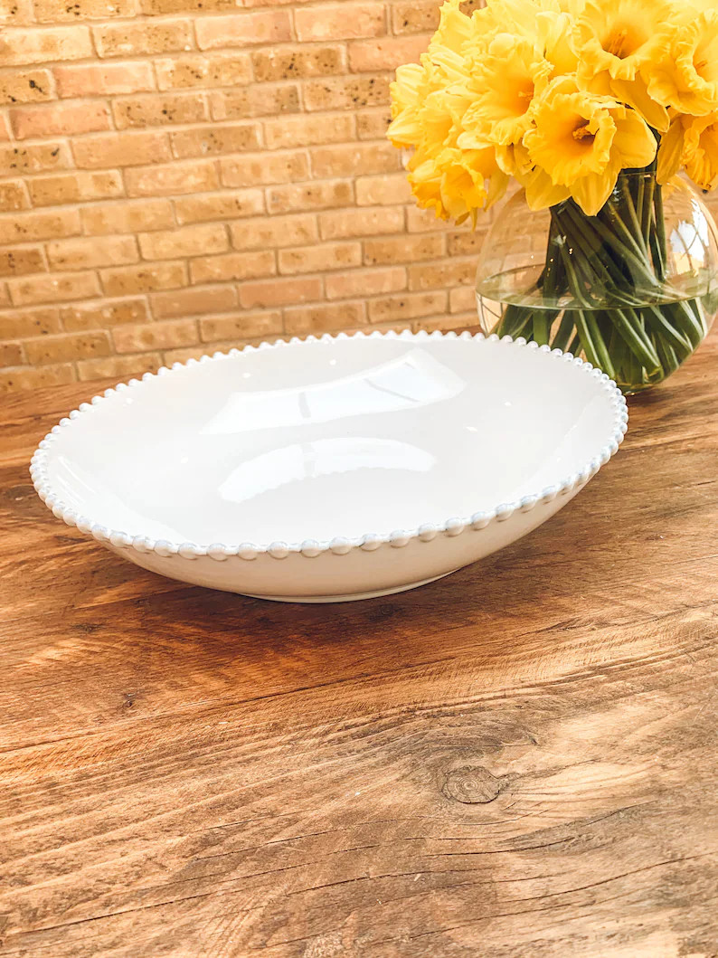 White Pearl Edge Extra Large Serving Bowl Fruit Bowl Beautiful Stoneware - Etsy Australia | Etsy (AU)