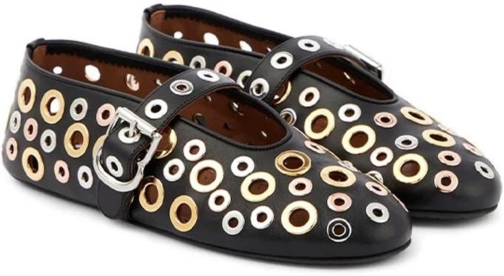 Mesh Ballet Flats Metal Hole Flat Sparkling Rhinestone Buckle Strap Embellished Mary Jane Flat Ad... | Amazon (US)