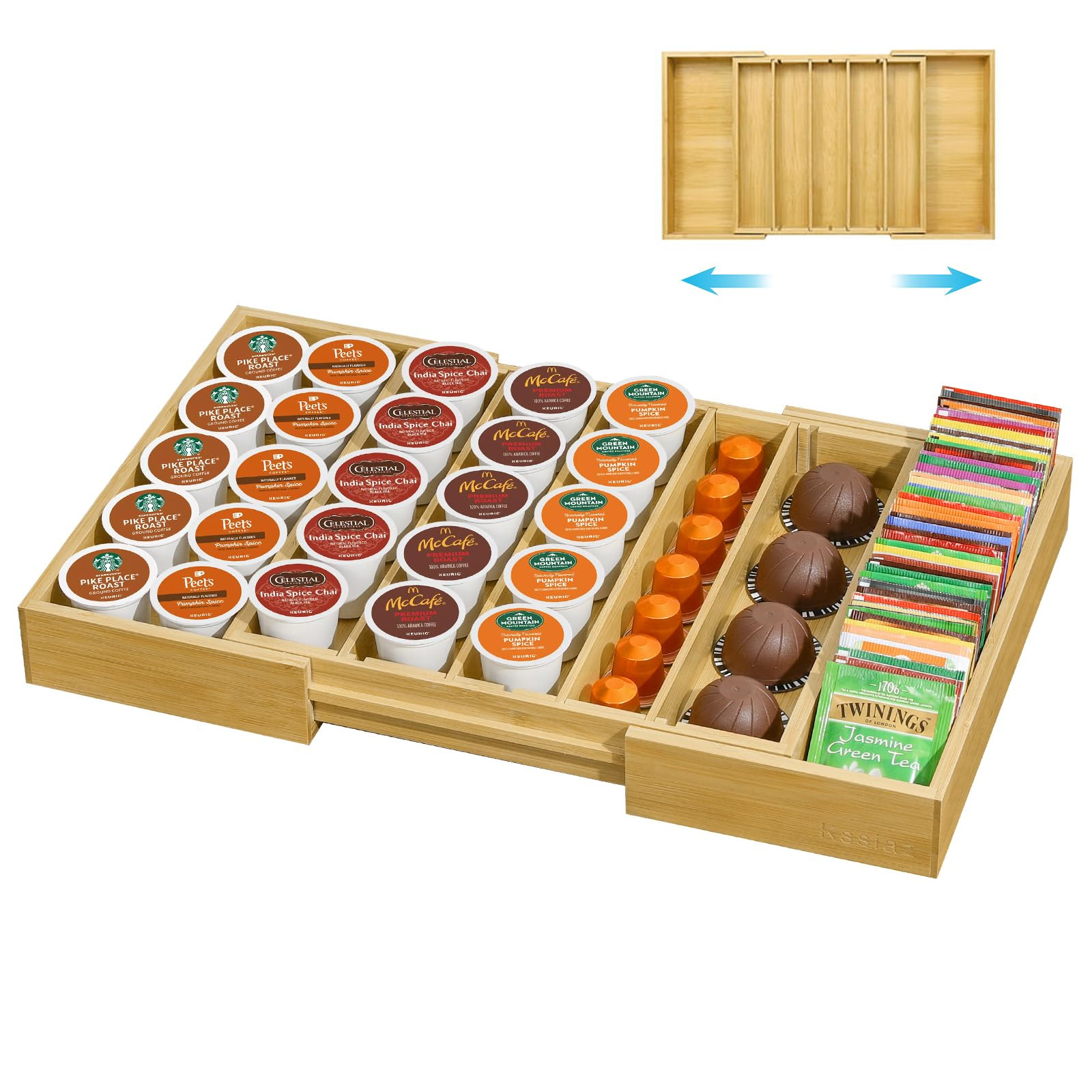 Coffee Pod Holder Drawer, Bamboo K Cup Holder Compatible with Nespresso Vertuo Capsules, 25-45 K ... | Amazon (US)
