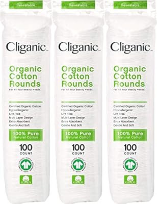 Cliganic Organic Cotton Rounds (300 Count) Makeup Remover Pads, Hypoallergenic, Lint-Free | 100% ... | Amazon (US)
