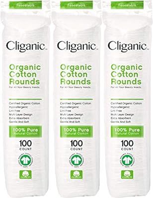 Cliganic Organic Cotton Rounds (300 Count) Makeup Remover Pads, Hypoallergenic, Lint-Free | 100% ... | Amazon (US)