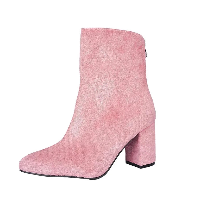 Women's Fashion Ankle Boots With Back Zipper Pointed Toe Suede Block Heel Autumn Winter Casual Fo... | Walmart (US)
