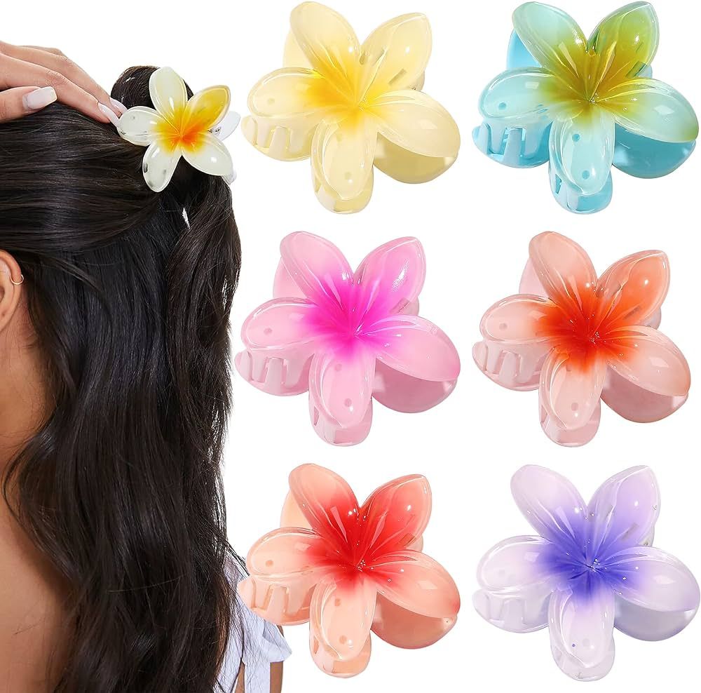 Hawaiian Flower Hair Clips 6 Pcs Large Cute Plumeria Claw Clips for Women, Non-Slip Strong Hold B... | Amazon (US)