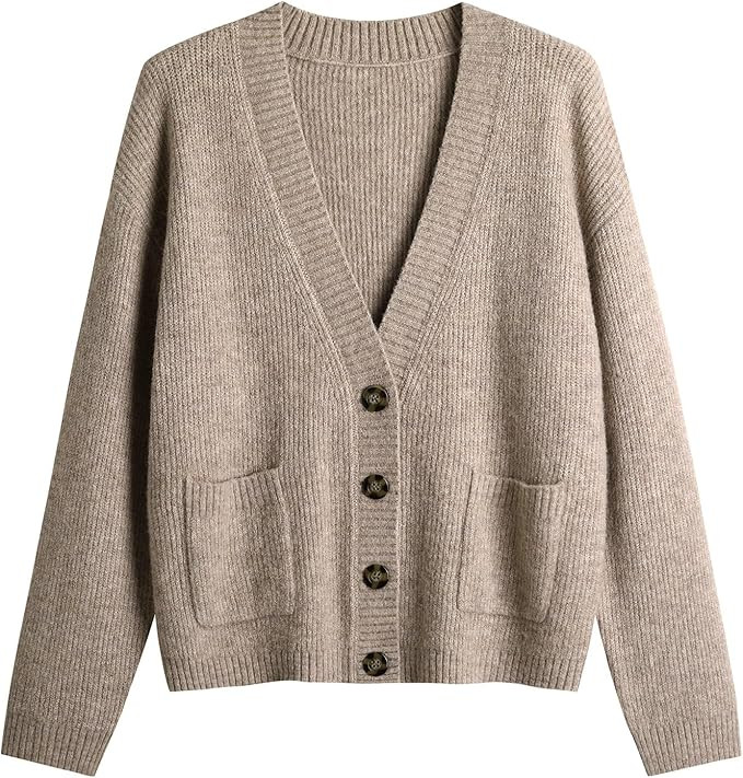 Women's Knit Cardigans Open Front Long Sleeve V Neck Button Down Loose Cardigan Sweaters Cable Kn... | Amazon (US)