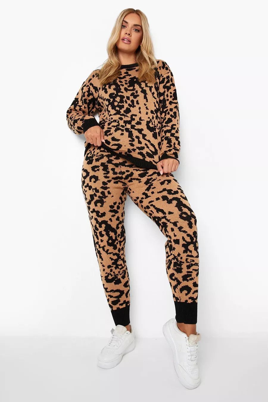 Plus Knitted Leopard Loungewear Set | boohoo (US & Canada)