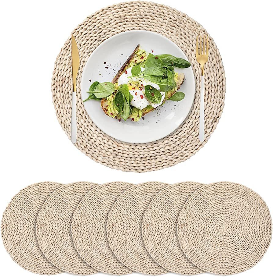 6 Pack Woven Placemats, Natural Corn Husk Placemats, Round Straw Braided Table Mats by YANGQIHOME... | Amazon (US)