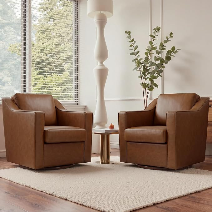 Swivel Accent Chairs Set of 2, Faux Leather Armchair, Coffee | Amazon (US)