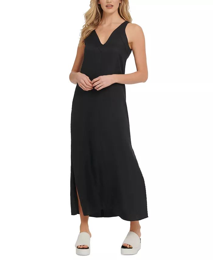DKNY Linen V-Neck Maxi Dress - Macy's | Macy's
