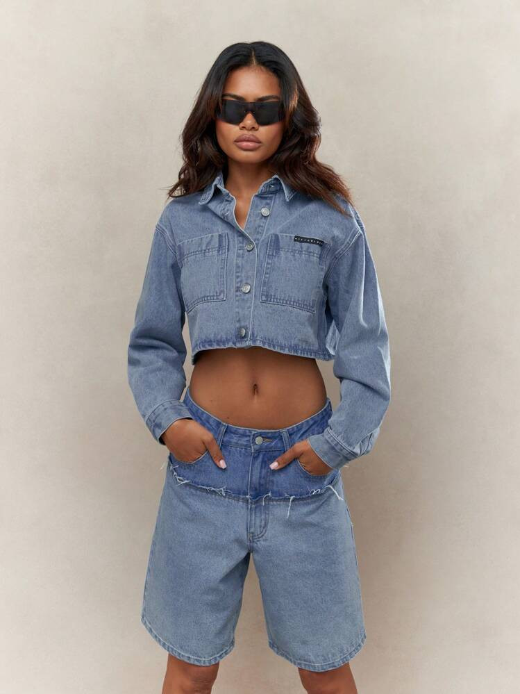 MISSGUIDED Buttoned Crop Denim Shacket | SHEIN