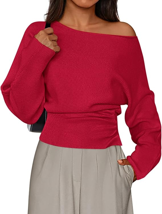PRETTYGARDEN Women Off The Shoulder Sweater 2025 Fall Trendy Long Batwing Sleeve Knit Pullover Go... | Amazon (US)