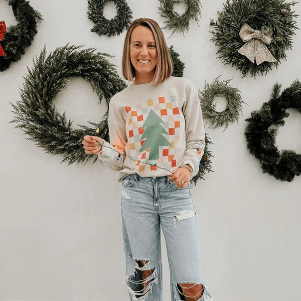 Colorful Checkerboard Tree Sweatshirt | Mountain Moverz