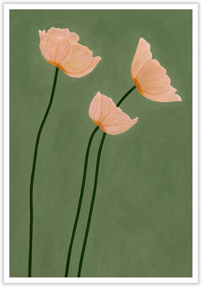 Olive Green Botanical Wall Art Vintage Peony Blush Trio Poster Prints Minimalist Pink Floral Canv... | Amazon (US)
