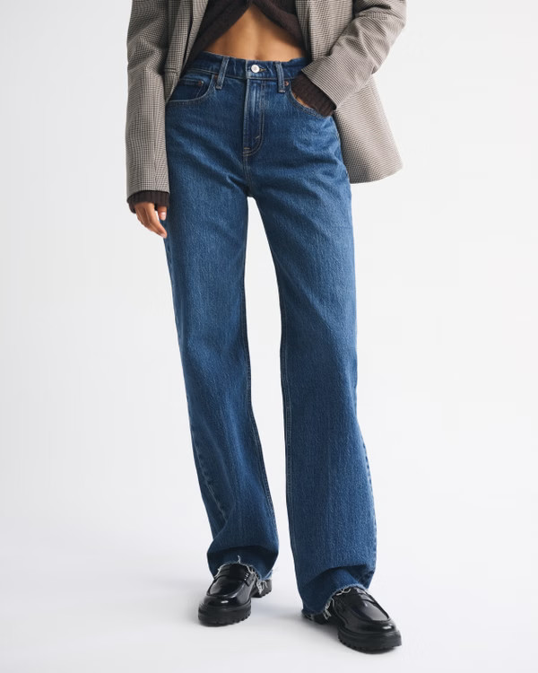 High Rise 90s Relaxed Raw Hem Jean | Abercrombie & Fitch (US)