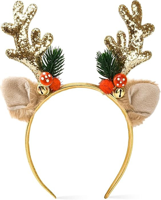 Christmas Headbands Glitter Elk Antlers Headbands Hair Bands Cute Golden Christmas Deer Antler He... | Amazon (US)