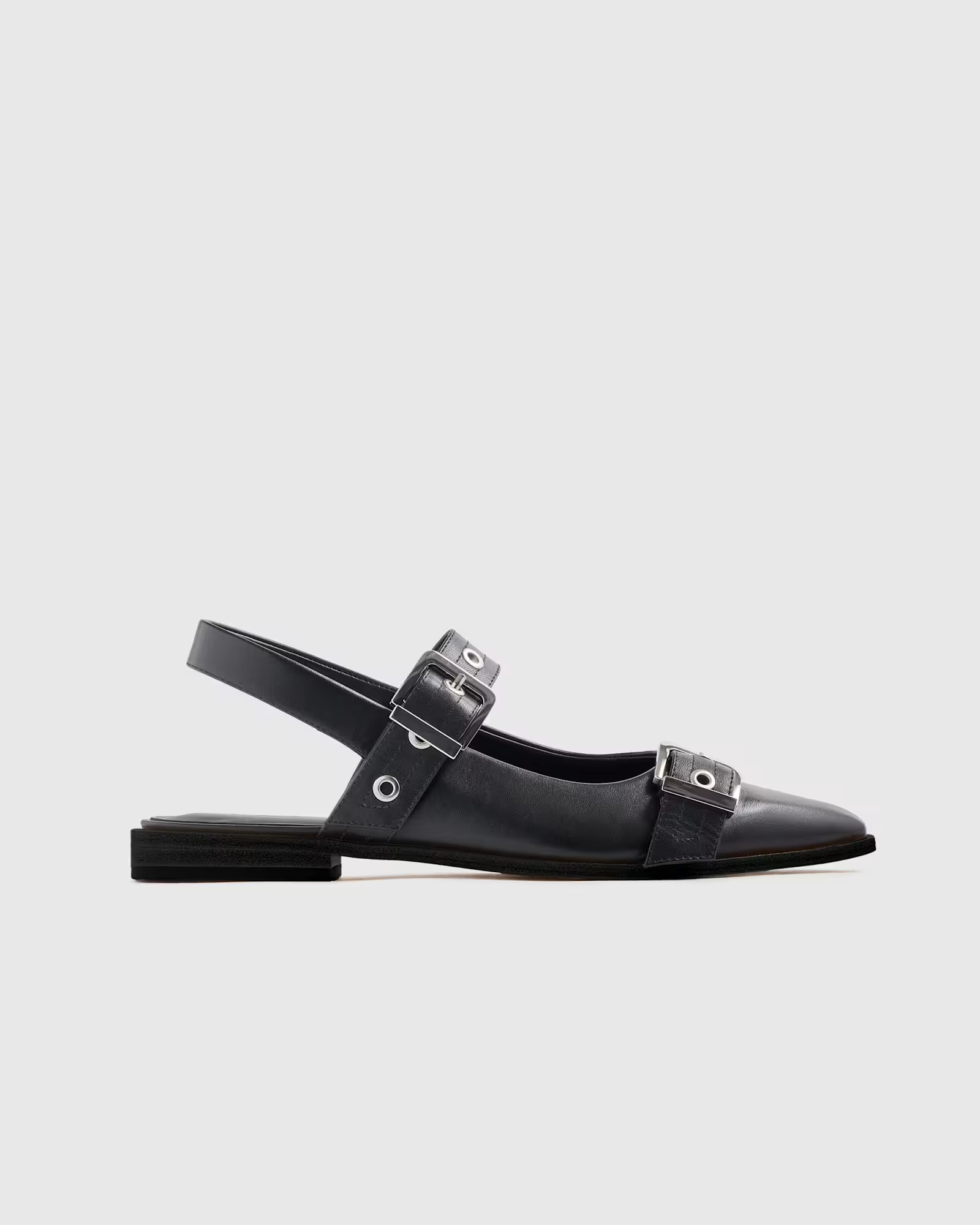 Black Italian Leather Bold Buckle Slingback Flat | Quince