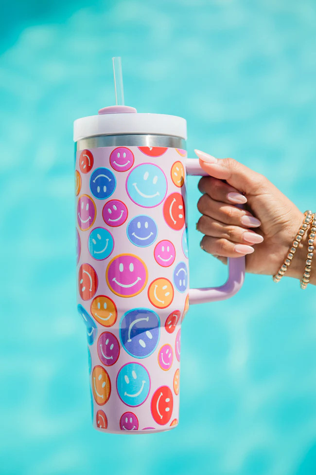 Sippin' Pretty Multi-Smiley 40oz Drink Tumbler With Lid And Straw | Pink Lily