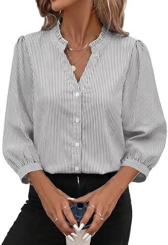 Amazon.com: SimpleFun Button Blouses for Women Dressy Casual Striped Work Shirts Stylish Formal T... | Amazon (US)