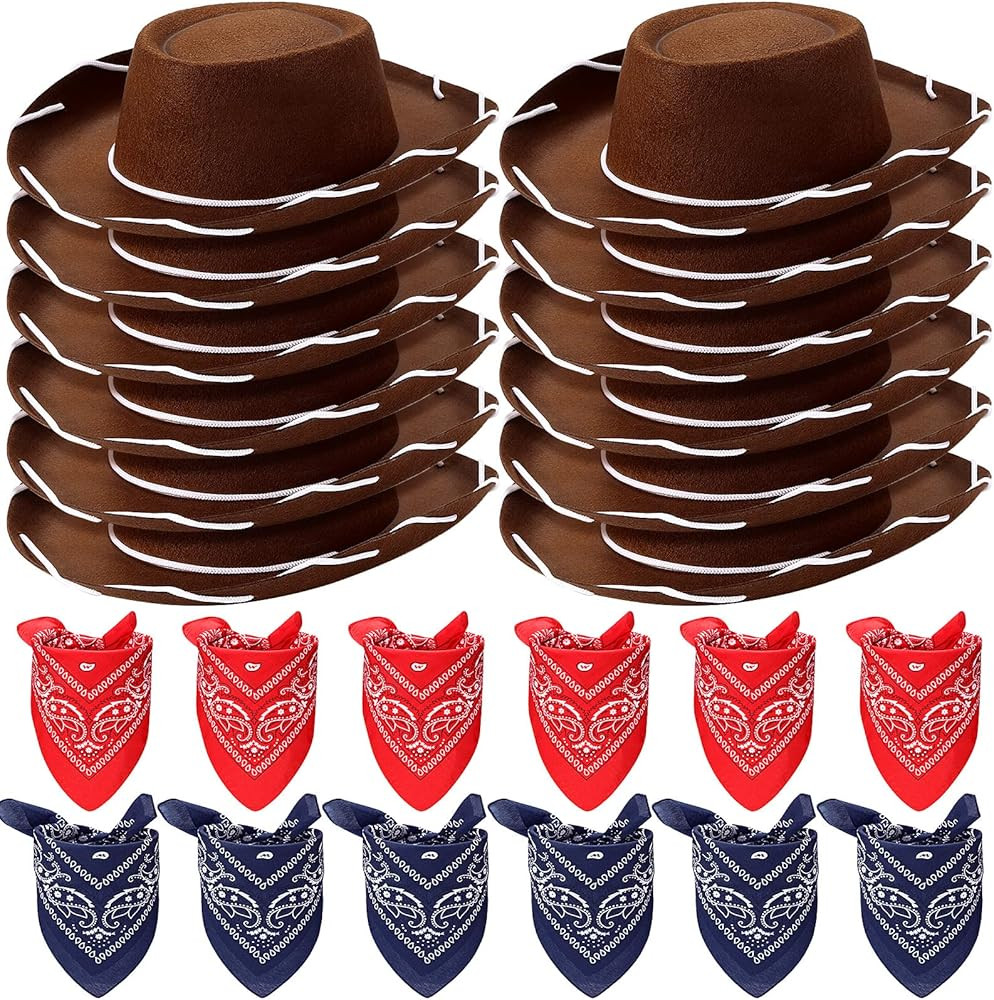 24 Pieces Cowboy Hats and Bandanas for Kids Western Cowboy Costume Hat Accessories for Birthday W... | Amazon (US)