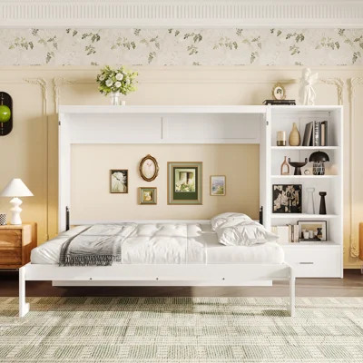 Queen Size Murphy Bed with Height Adjustable Storage Compartments and Shelf | Wayfair North America
