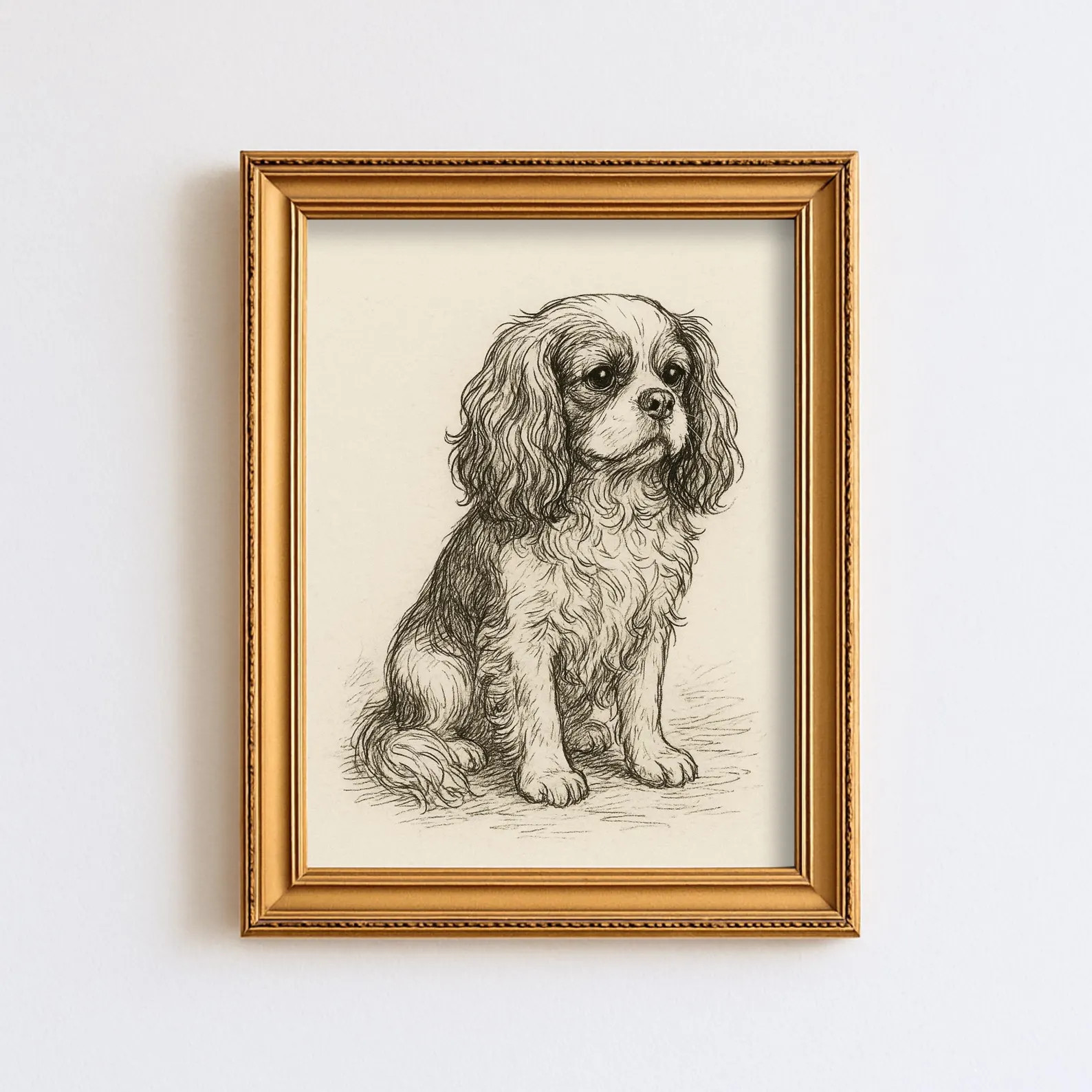 Vintage Cavalier King Charles Spaniel Dog Sketch Drawing Pet Minimal Line Wall Art Print Dog Love... | Etsy (Global)