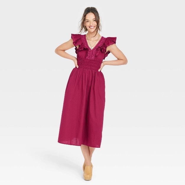 Women's Flutter Sleeveless Embroidered Dress - Universal Thread™ | Target
