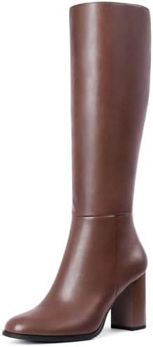 Lumeheel Women Knee High Boots Round Toe Chunky Heel Boots Gogo Boots with Side Zip Fashion Tall ... | Amazon (US)