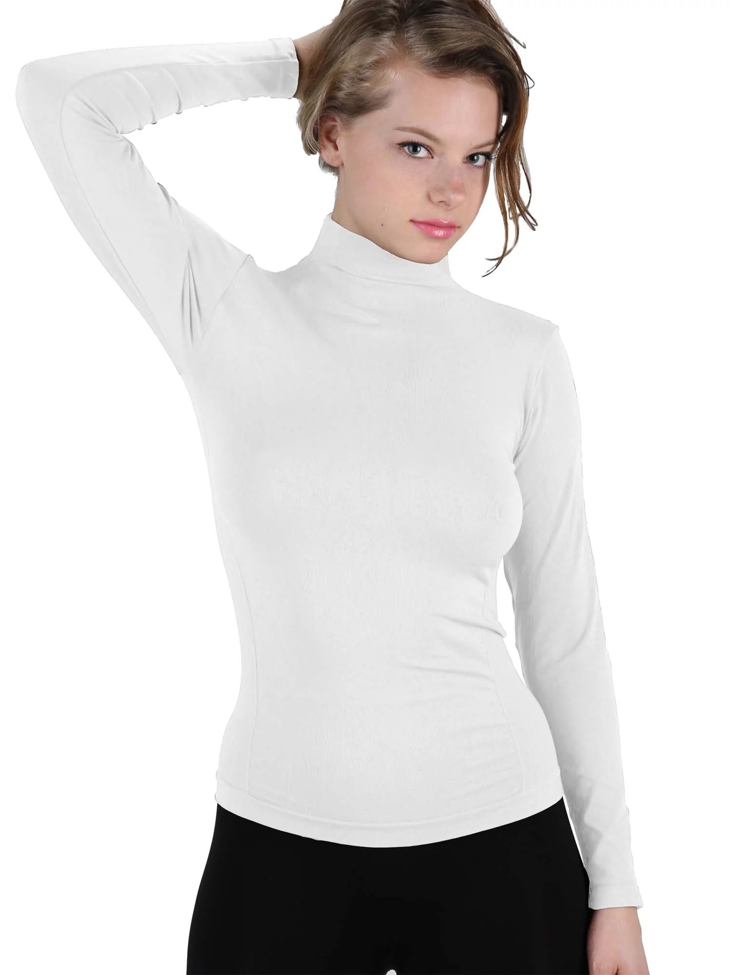 Women Stretch Long Sleeve Mock neck Turtleneck Top Slim Fit Tight Shirt - Walmart.com | Walmart (US)