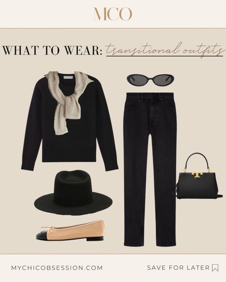 Not sure what to wear during this in-between weather? Here's an easy go-to: throw on your fave black sweater and jeans - so comfy and chic. Top it off with those ballet flats you love. Then grab your black fedora and sunnies for a dash of flair. Don't forget your black bag to carry your essentials. And if it gets a bit chilly, just drape that beige sweater over your shoulders for some extra coziness. There you have it, a casual yet stylish transitional weather outfit made super simple. You'll look and feel great!

#LTKSeasonal #LTKSpringSale #LTKstyletip