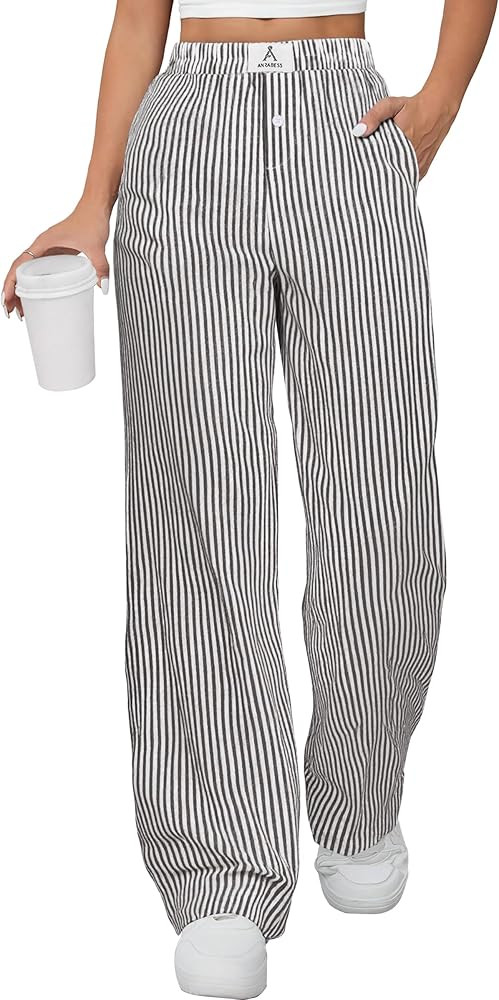 ANRABESS Womens Striped Gingham Pants 2026 Pajama Lounge Boxer Pants Cute Comfy PJ Bottoms with P... | Amazon (US)