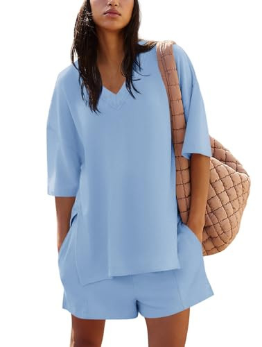 Yousify Maternity Sets Post Partum Lounge Sets for Women 2 Piece Pajama Sets 3/4 Sleeve Tops Sky Blue XL | Amazon (US)
