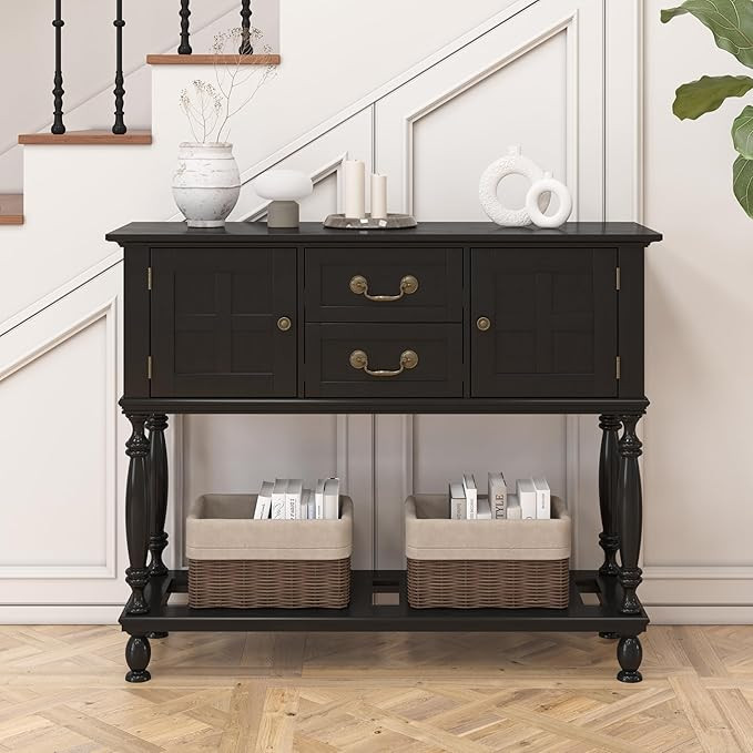 Farmhouse Console Table with 2 Drawers and 2 Cabinets, Sofa Table with Open Storage Shelf, Vintag... | Amazon (US)