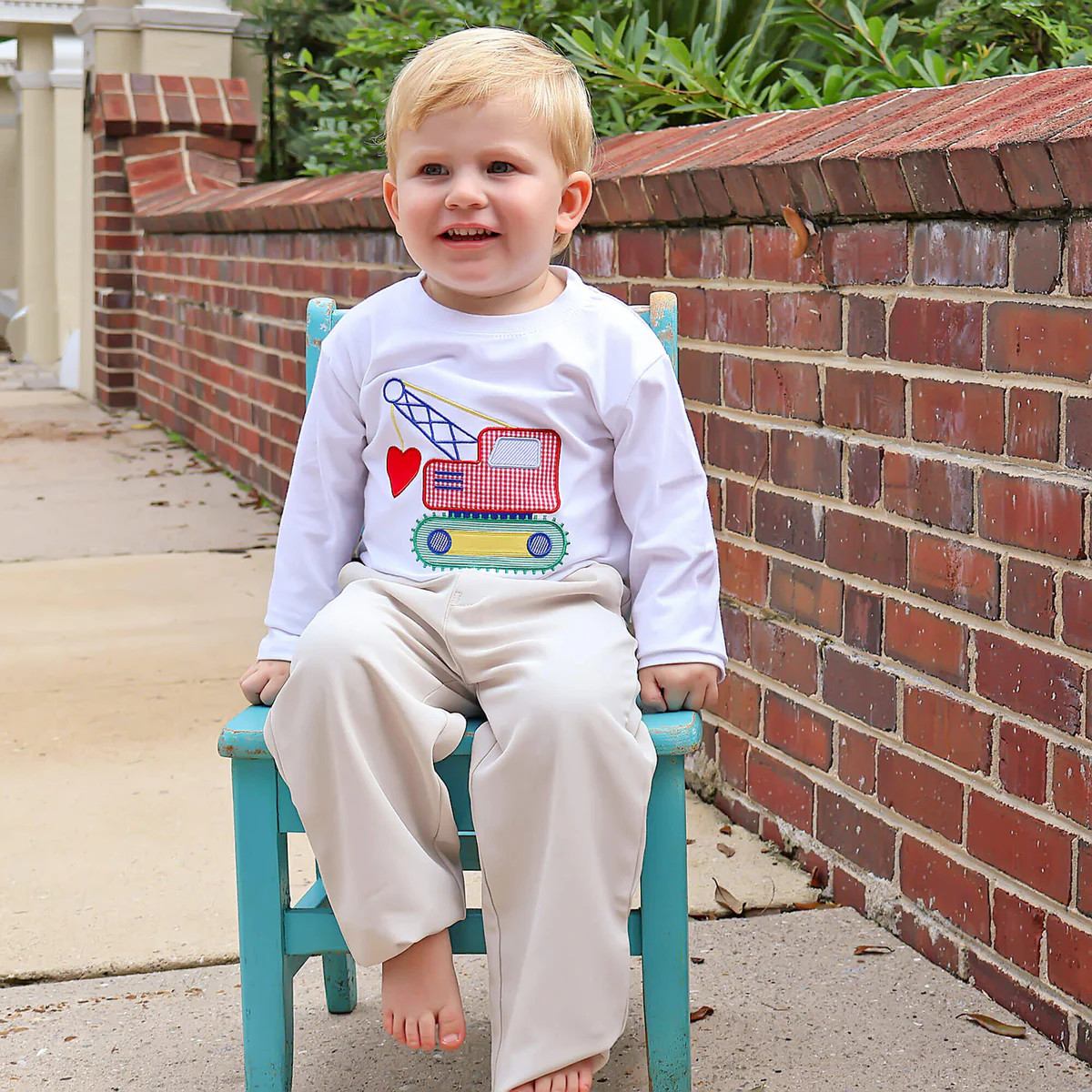 Heart Crane Applique White Long Sleeve Shirt | Classic Whimsy