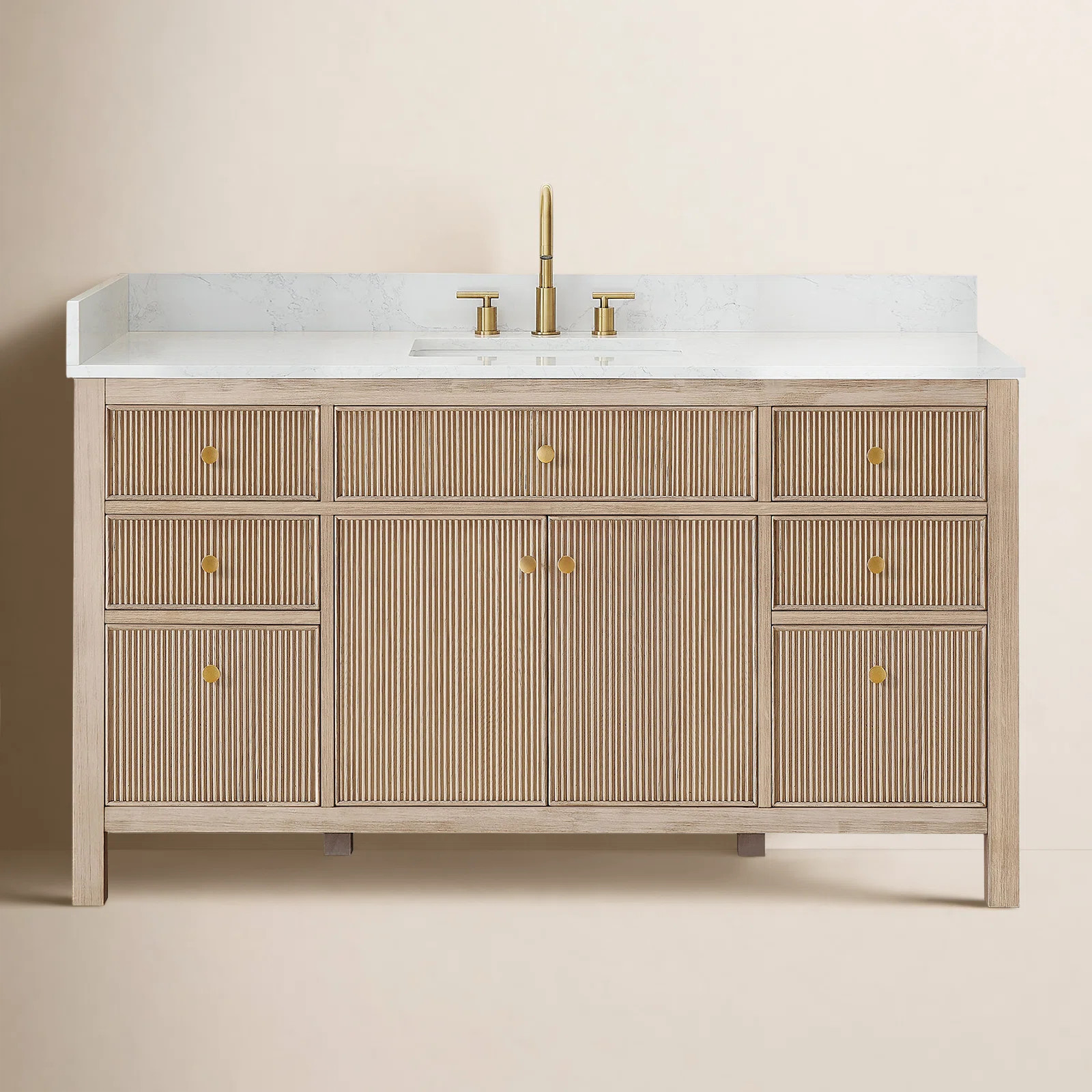 Lala 60" Single Bathroom Vanity with Grain White Engineered Stone Countertop without Mirror | Wayfair North America