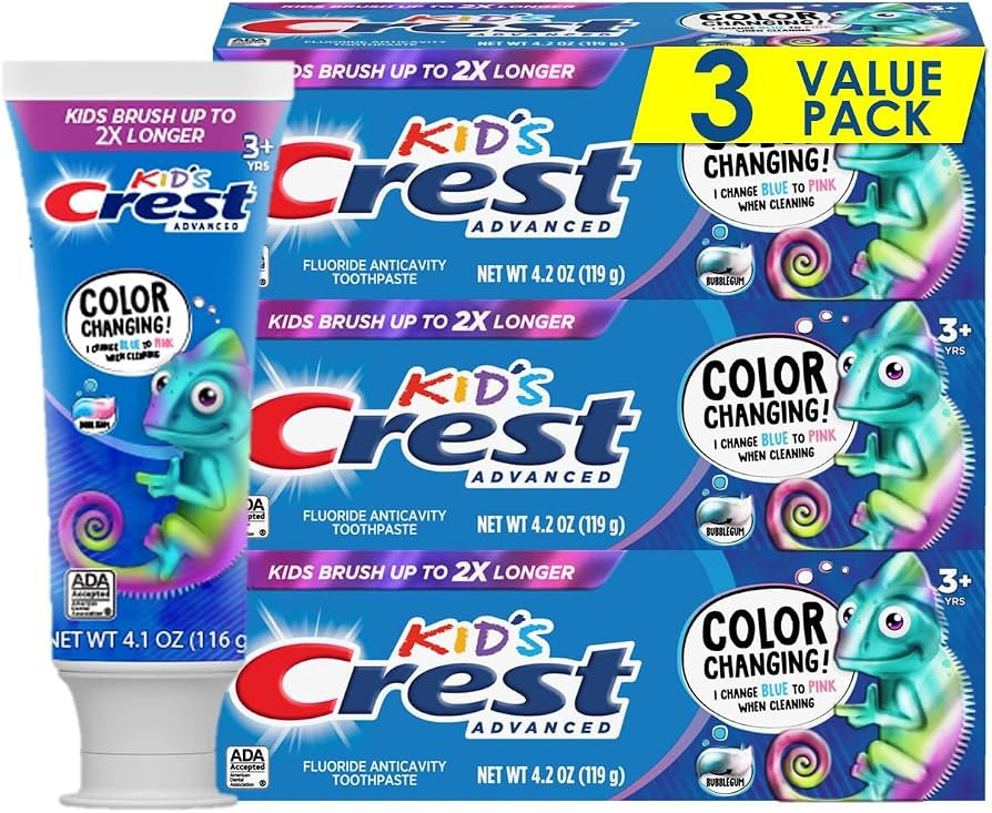 Crest Advanced Kid's Fluoride Toothpaste, Bubblegum Flavor, 4.2 oz, 3 Count, Color-Changing Antic... | Amazon (US)