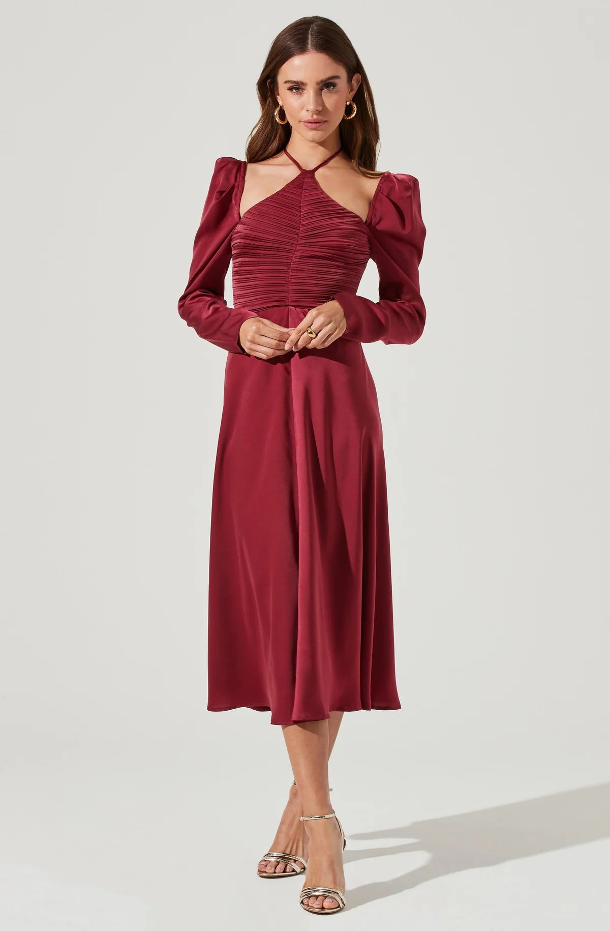 Cinched Halter Tie Satin Midi Dress | ASTR The Label (US)