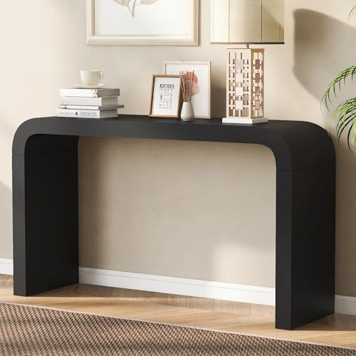 BSYEIO 52" Curved Console Table for Entryway Modern Long and Narrow Foyer Table Behind Couch for Corridor Living Room Wood (Black) | Amazon (US)