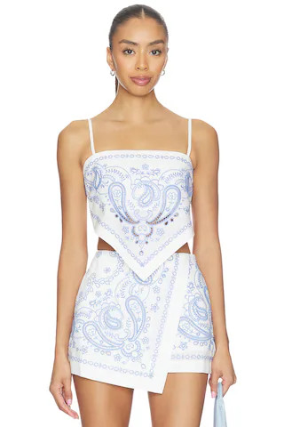 White And Blue Embroidered Linen Top
                    
                    self-portrait | Revolve Clothing (Global)
